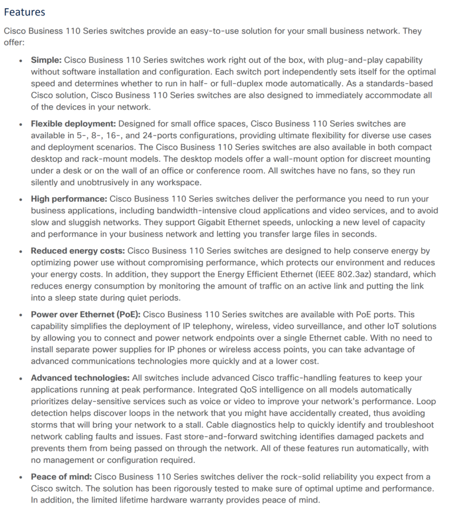 CBS110 Unmanaged 5-port GE, Desktop, Ext PS
