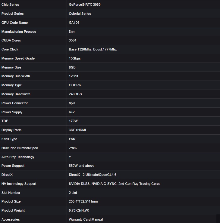 Colorful RTX 3060 NB DUO 8GB-V