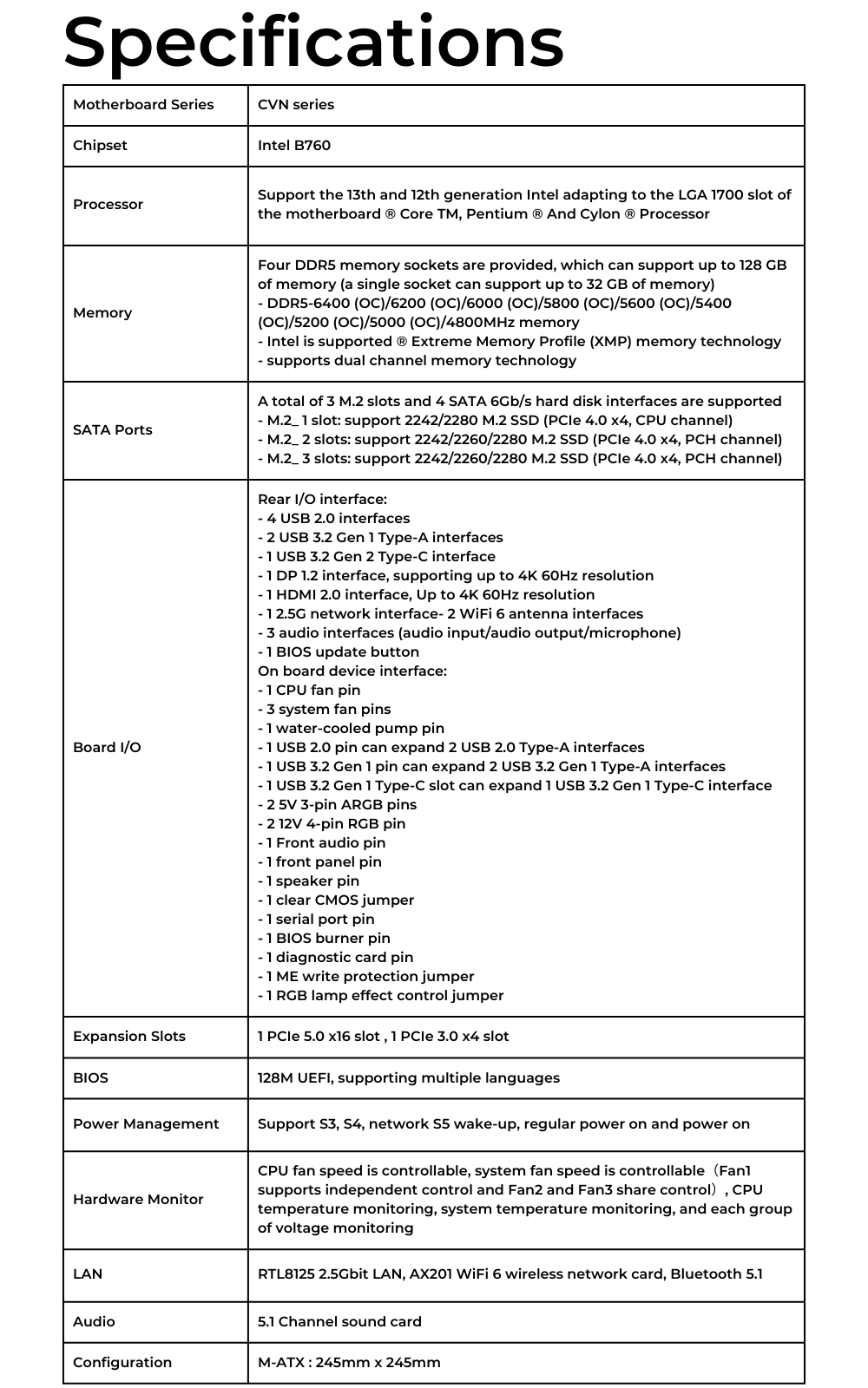 COLORFUL MAINBOARD (เมนบอร์ด) CVN B760M FROZEN WIFI D5 V20